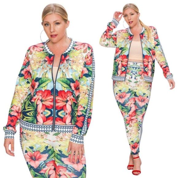 Jealous Tomato Pants - NEW Plus Floral Track Suit Jacket Leggings Set 1X